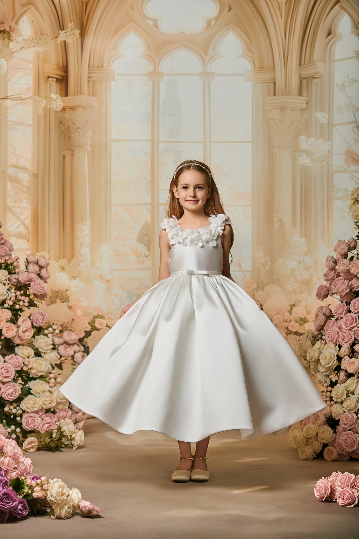 SATIN FLORAL FLOWER GIRL DRESS D24472