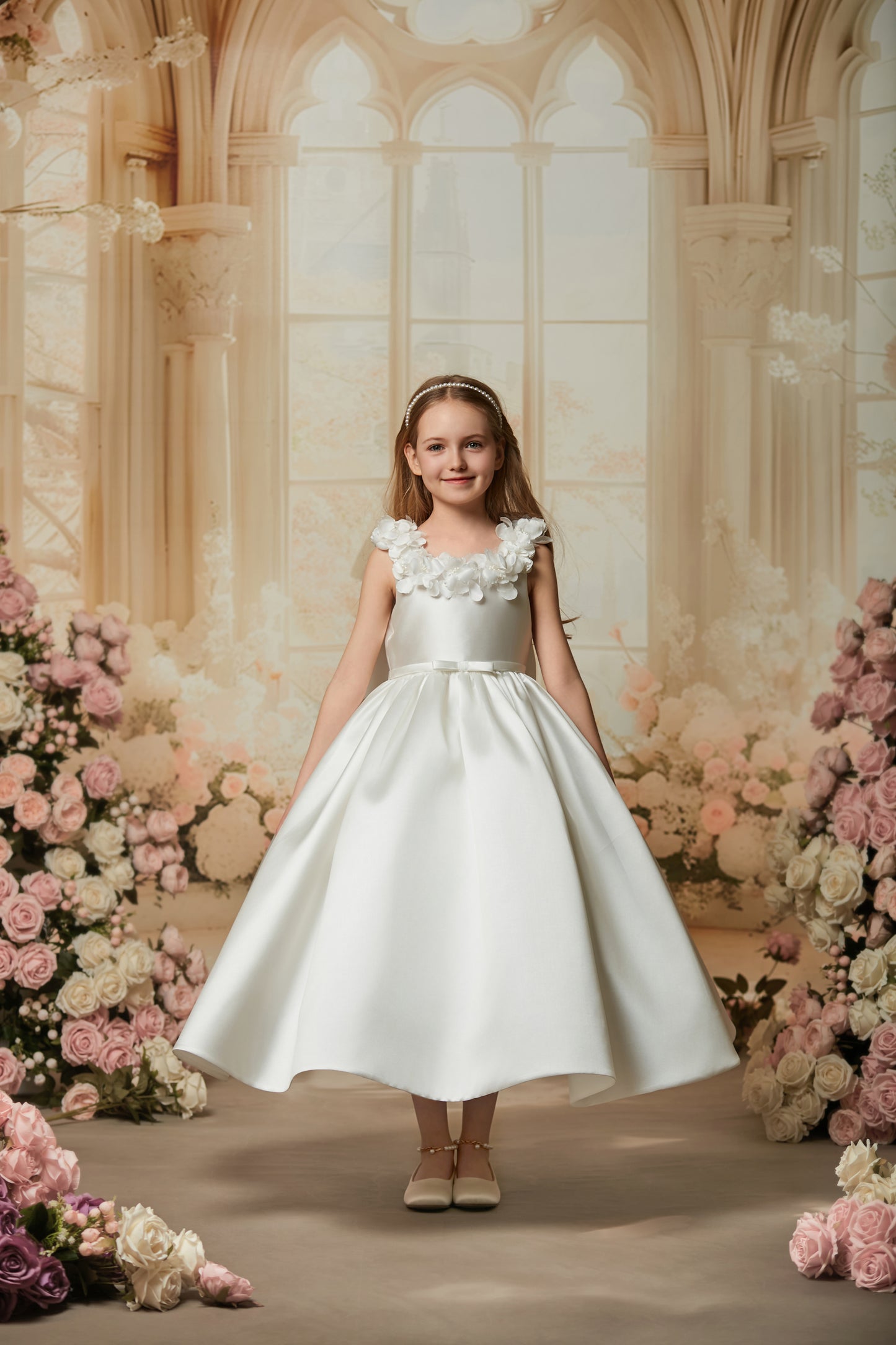 SATIN FLORAL FLOWER GIRL DRESS D24472