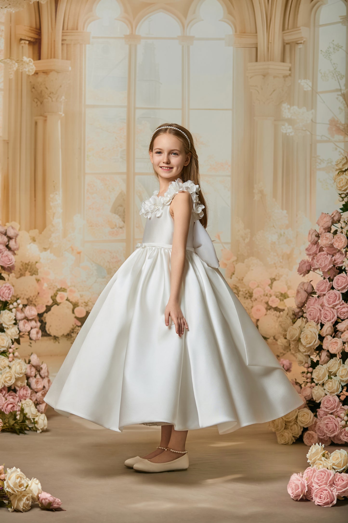 SATIN FLORAL FLOWER GIRL DRESS D24472