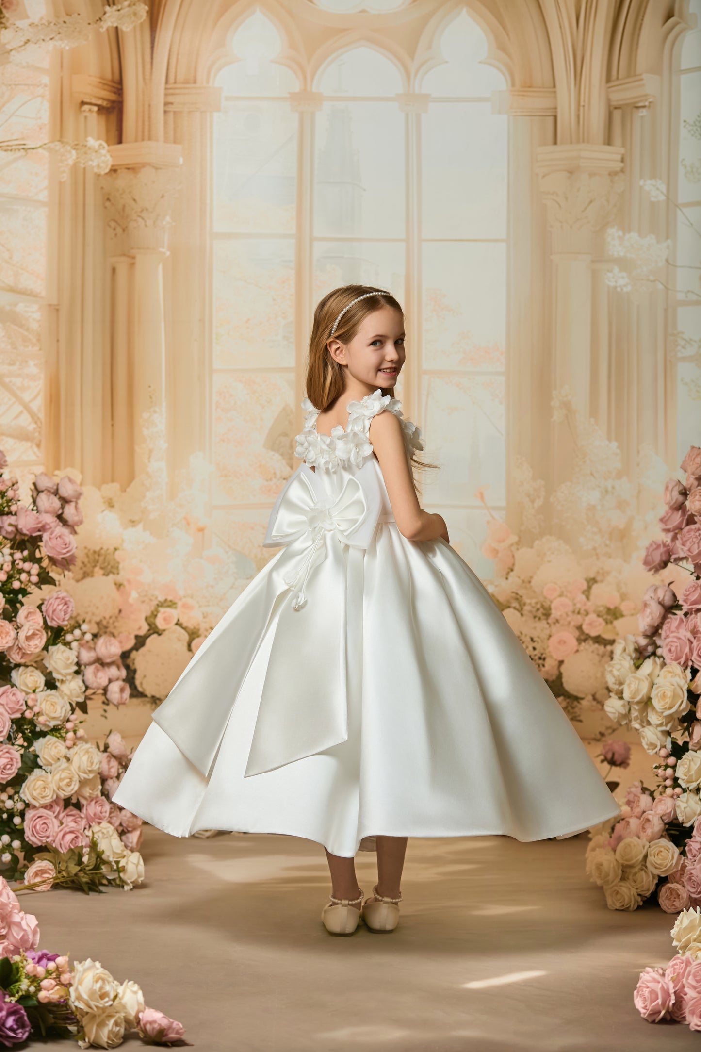 SATIN FLORAL FLOWER GIRL DRESS D24472