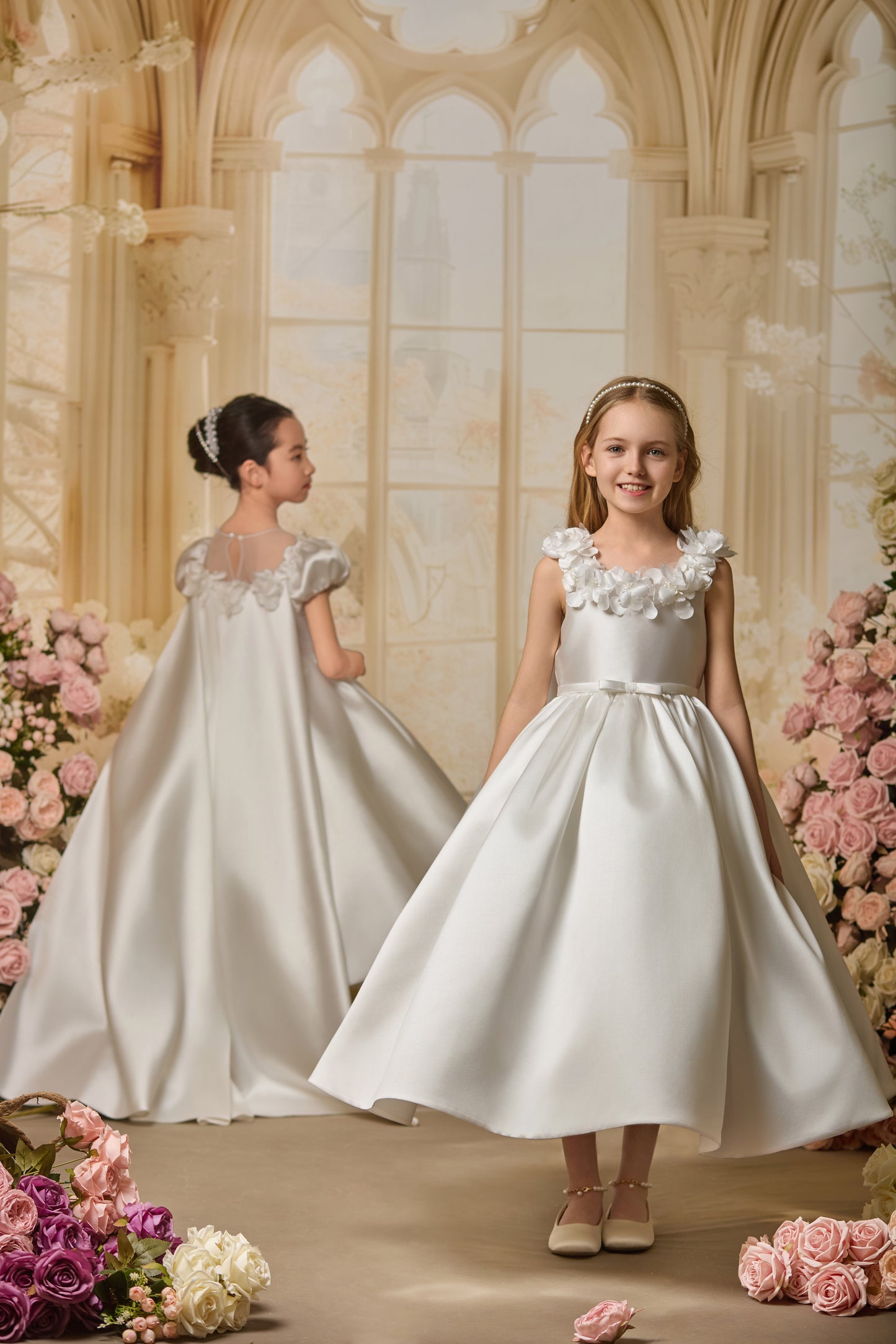 SATIN FLORAL FLOWER GIRL DRESS D24472