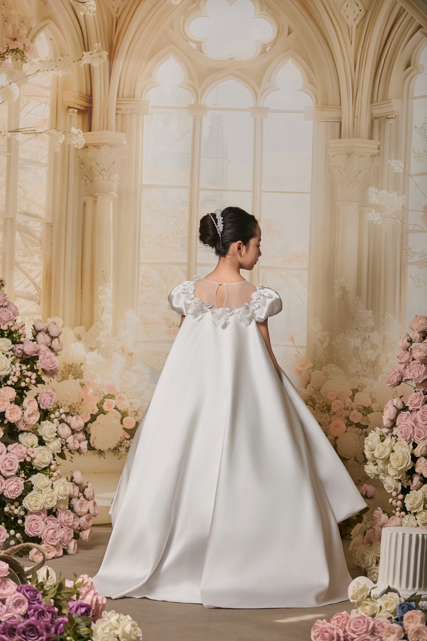 SATIN PUFFY SLEEVES FLOWER GIRL DRESS D24467