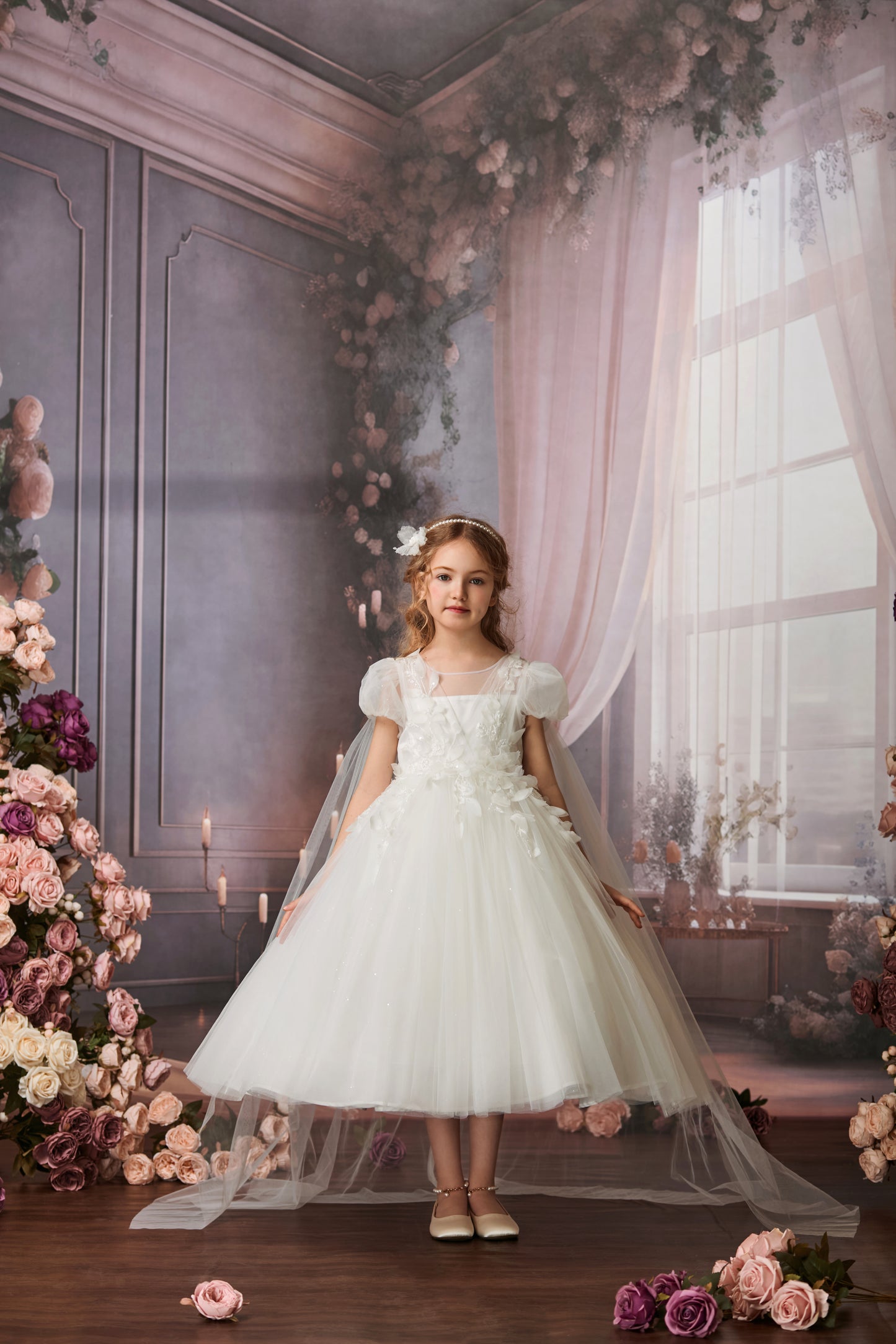 FLOWING BACK TULLE FLOWER GIRL DRESS D24468