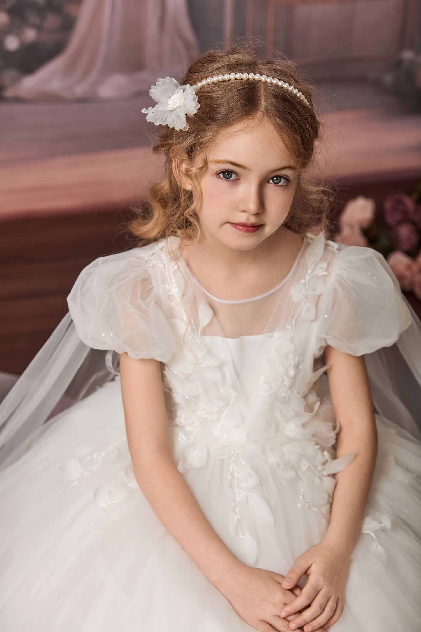 FLOWING BACK TULLE FLOWER GIRL DRESS D24468
