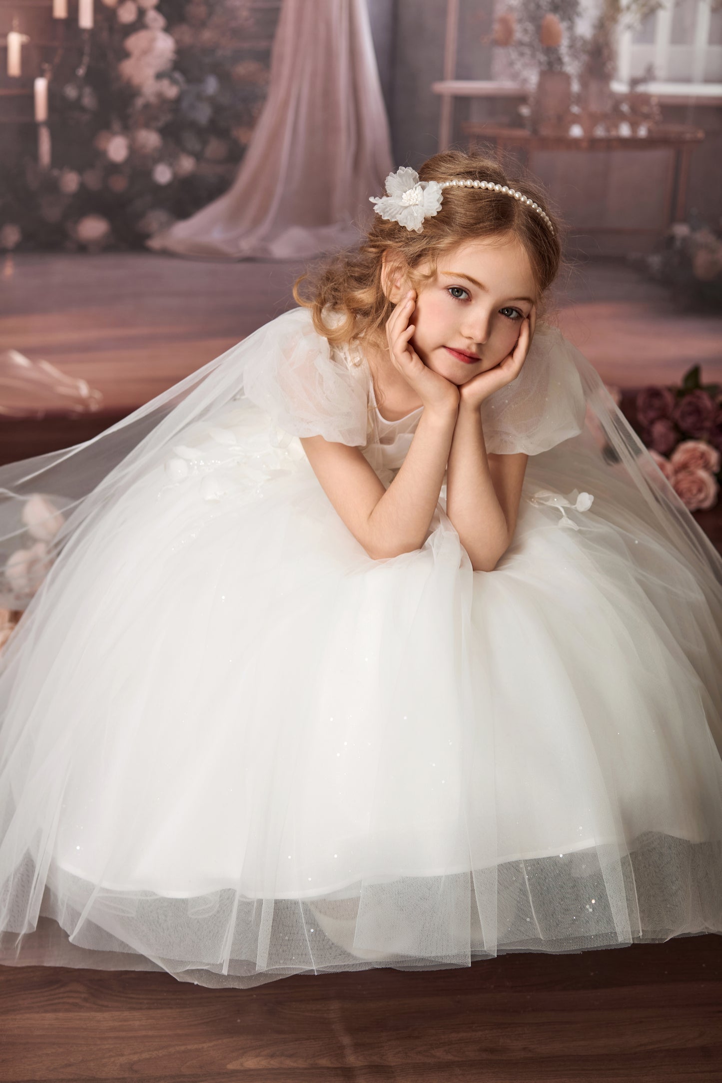 FLOWING BACK TULLE FLOWER GIRL DRESS D24468