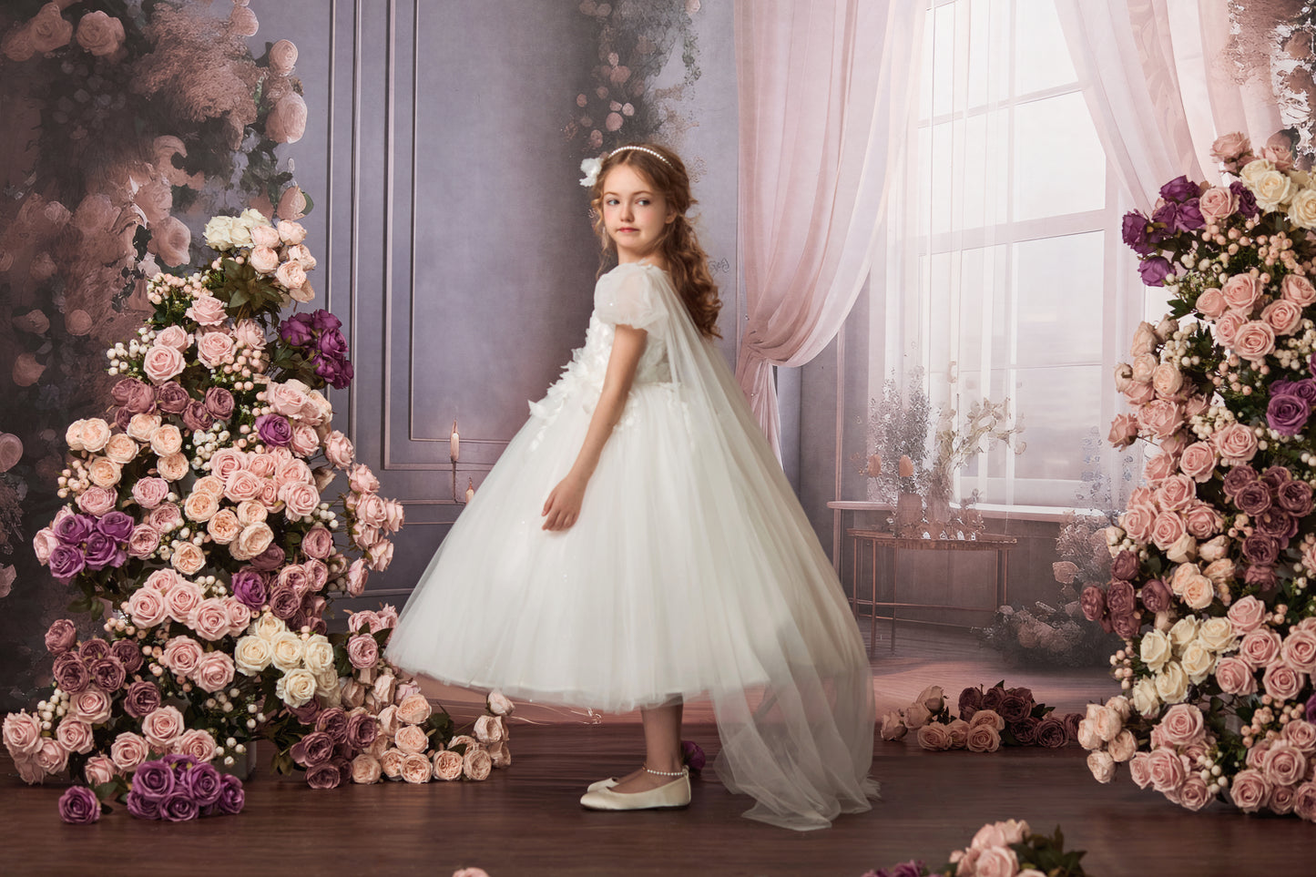 FLOWING BACK TULLE FLOWER GIRL DRESS D24468