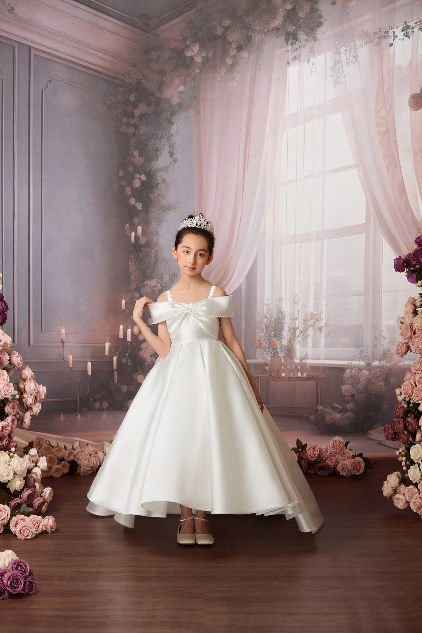 PEARL BOW FLOWER GIRL DRESS D24465