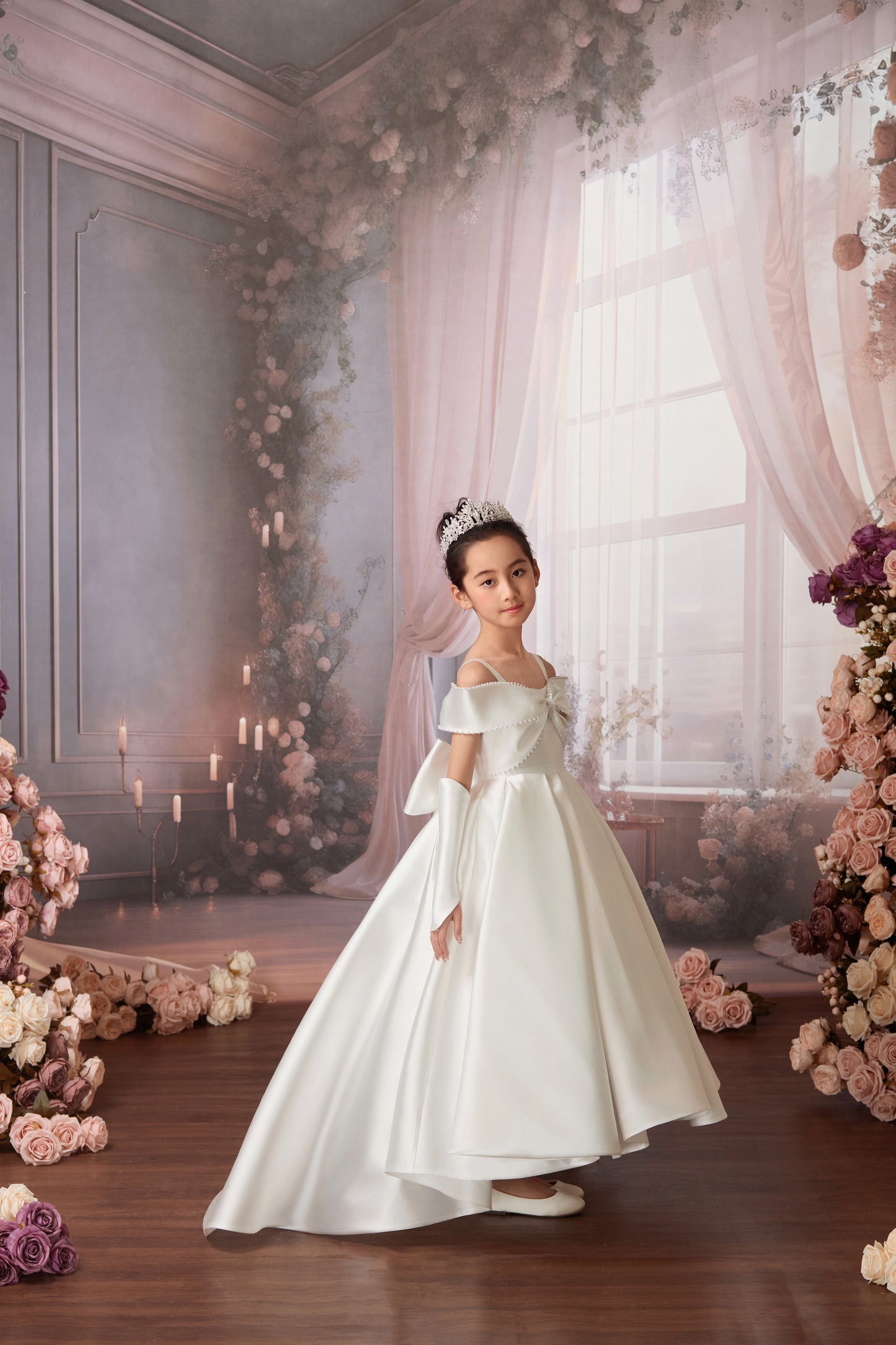 PEARL BOW FLOWER GIRL DRESS D24465