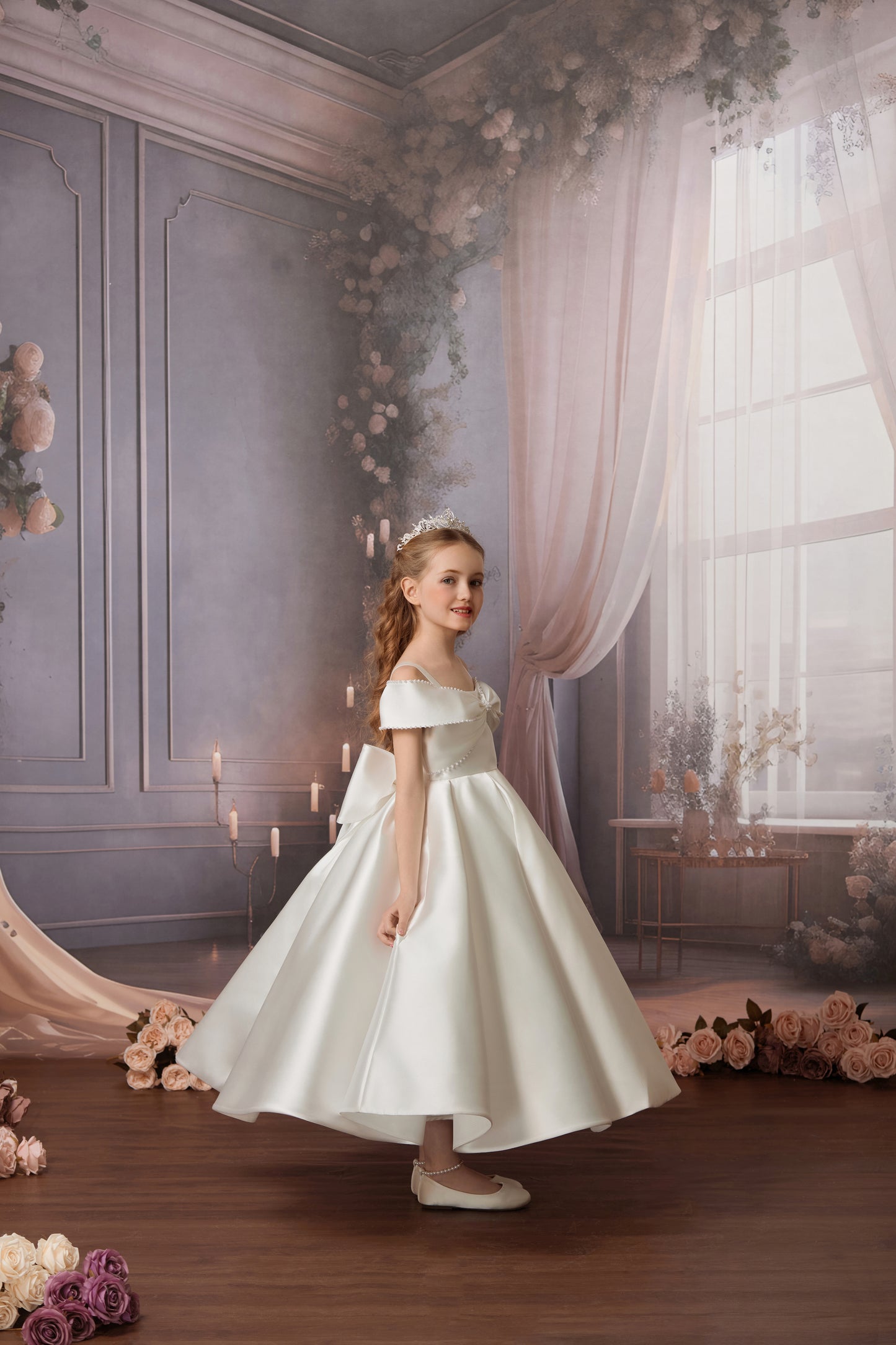 PEARL BOW FLOWER GIRL DRESS D24465