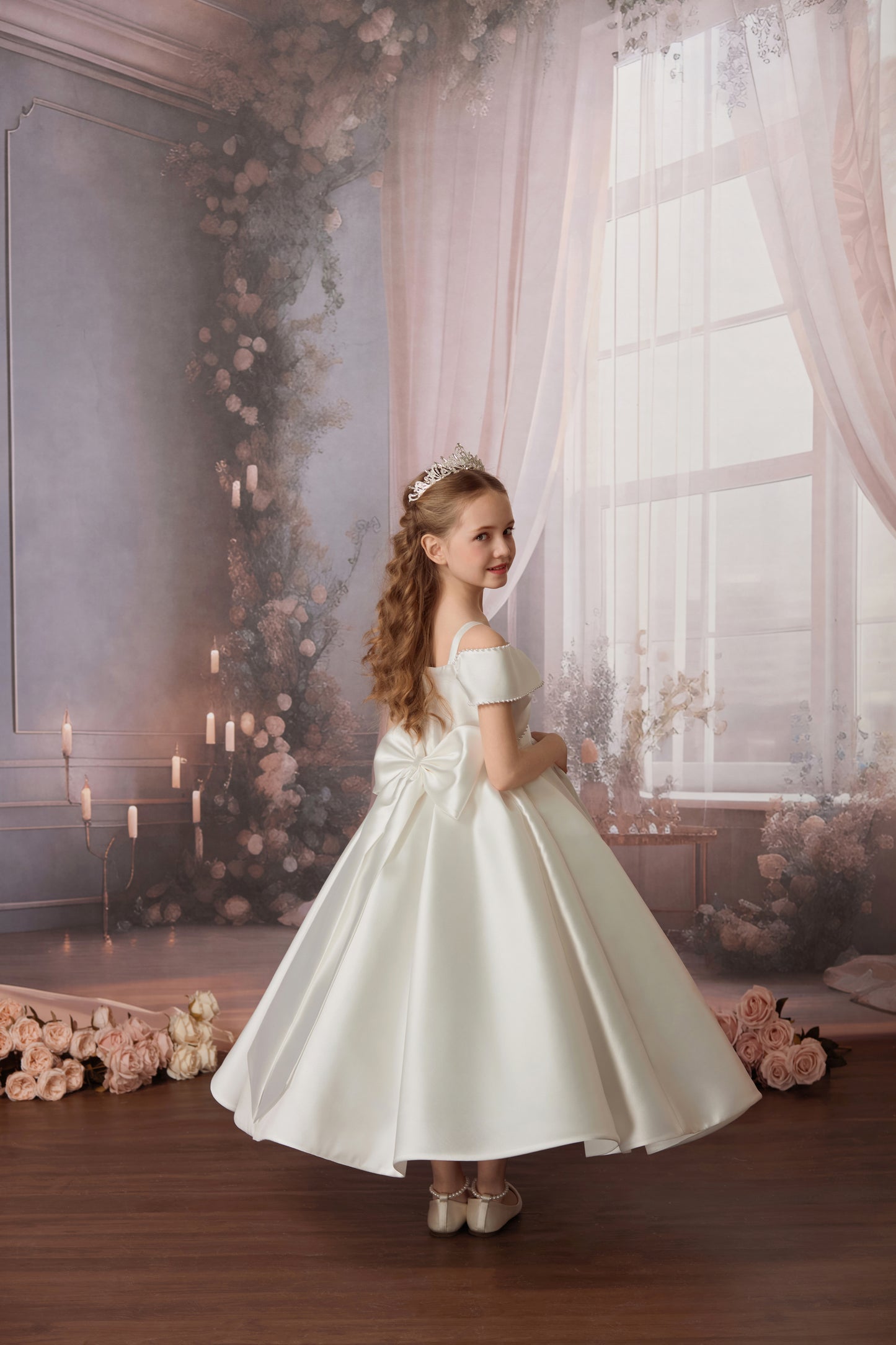 PEARL BOW FLOWER GIRL DRESS D24465