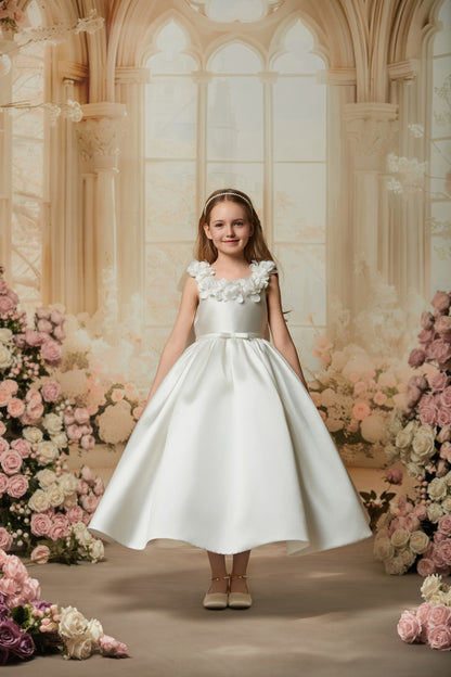 SATIN FLORAL FLOWER GIRL DRESS D24472