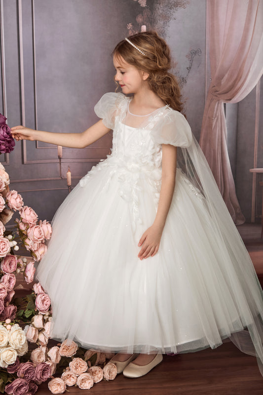 FLOWING BACK TULLE FLOWER GIRL DRESS D24468