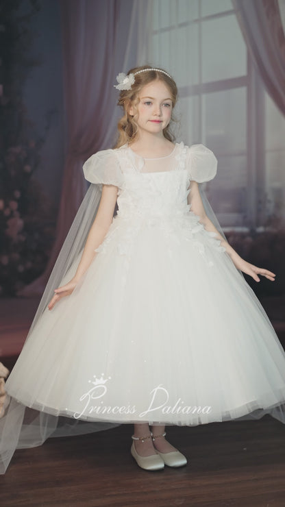 FLOWING BACK TULLE FLOWER GIRL DRESS D24468