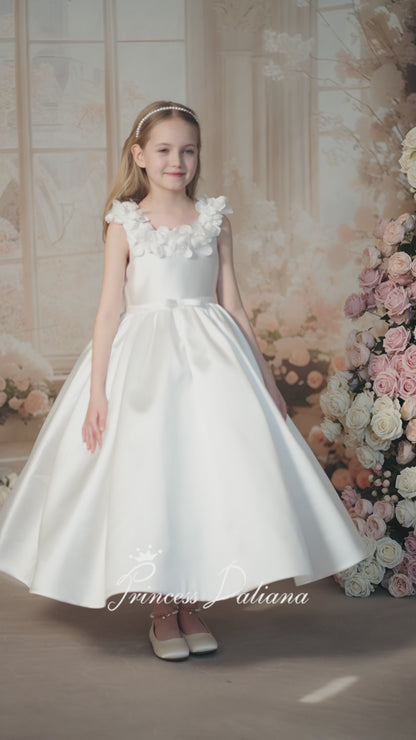 SATIN FLORAL FLOWER GIRL DRESS D24472 – Princess Daliana